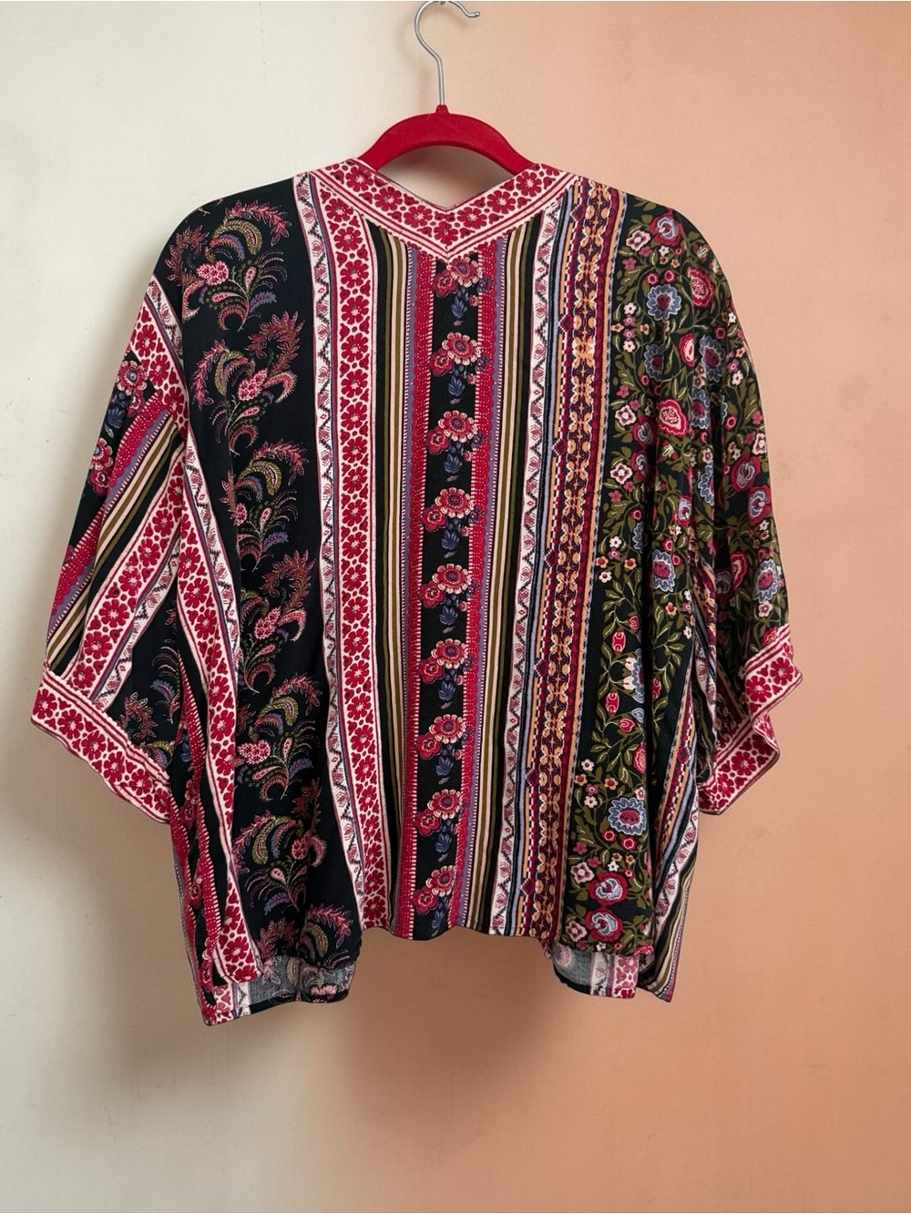 Xhilaration Red and Pink Striped Floral Boho Top - Picture 5 of 6